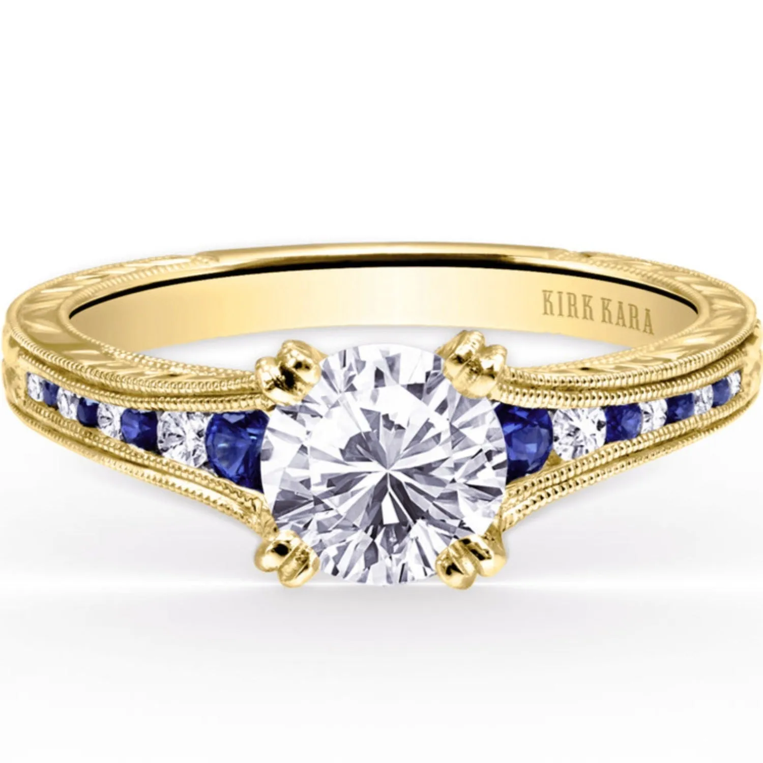 Kirk Kara "Stella" Blue Sapphire Channel Set Diamond Engagement Ring