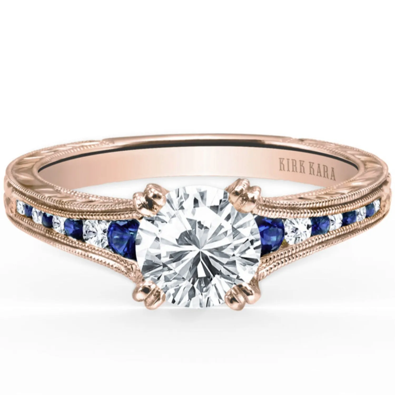 Kirk Kara "Stella" Blue Sapphire Channel Set Diamond Engagement Ring