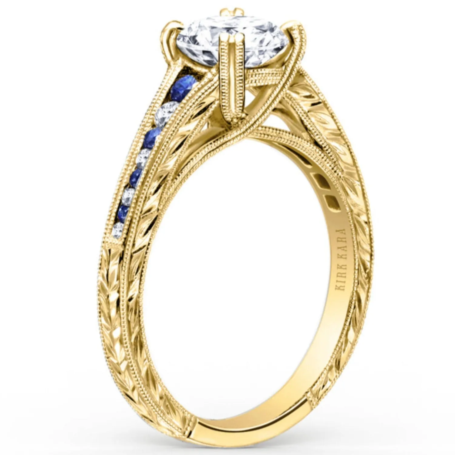 Kirk Kara "Stella" Blue Sapphire Channel Set Diamond Engagement Ring