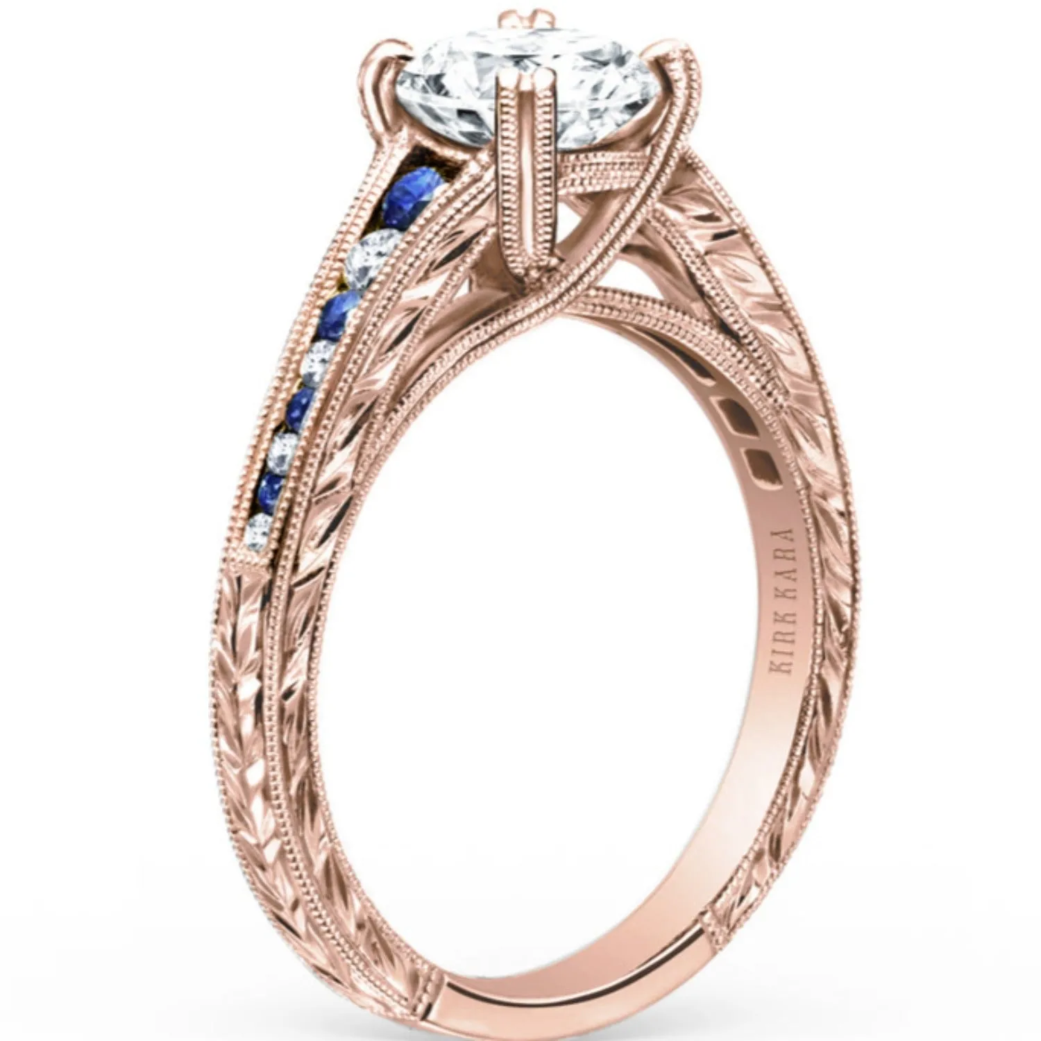 Kirk Kara "Stella" Blue Sapphire Channel Set Diamond Engagement Ring