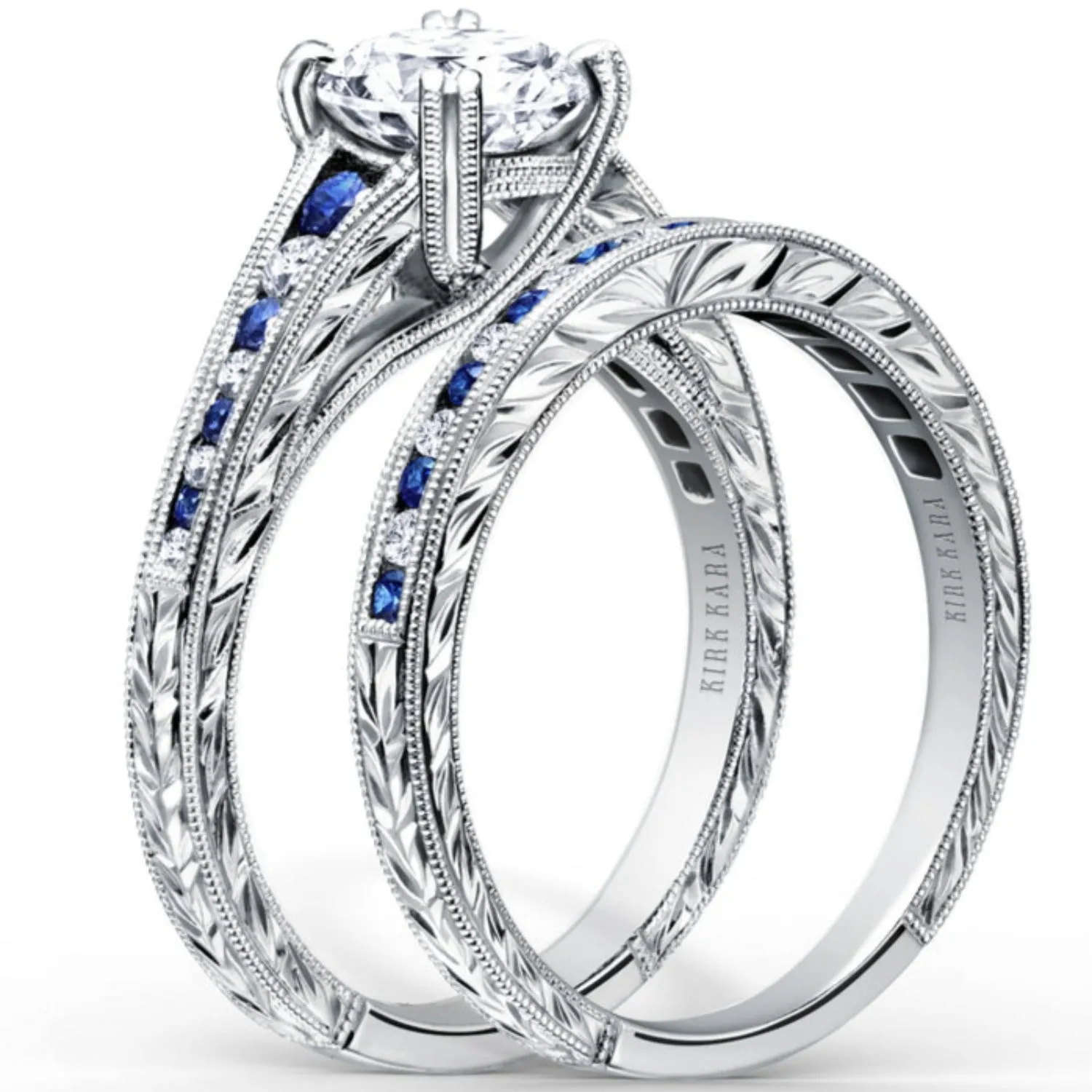 Kirk Kara "Stella" Blue Sapphire Channel Set Diamond Engagement Ring