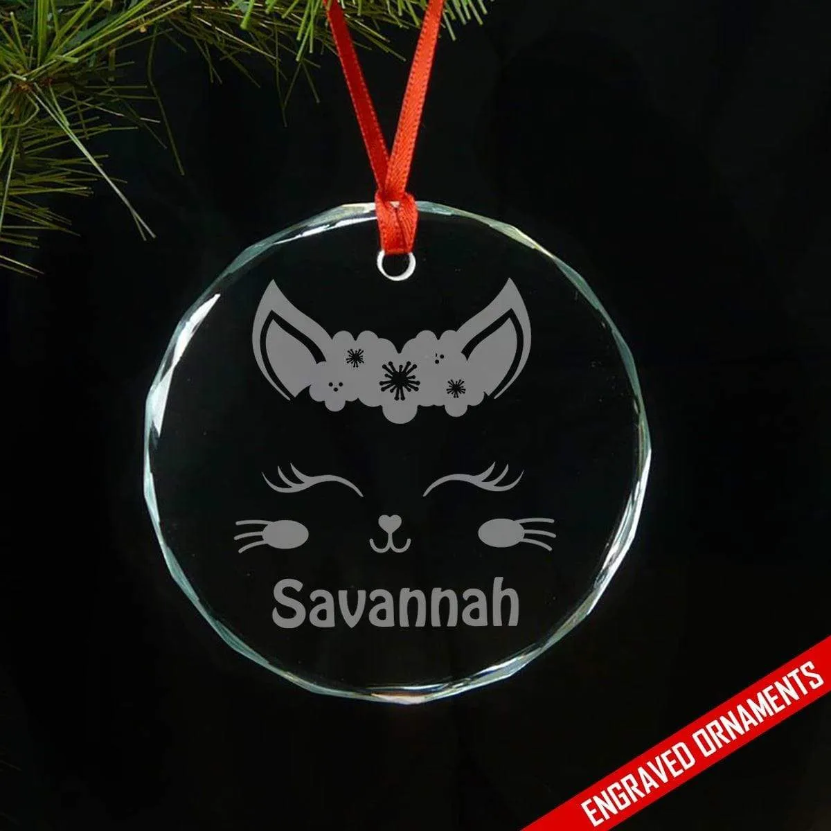 Kitten CUSTOM Engraved Glass Ornament
