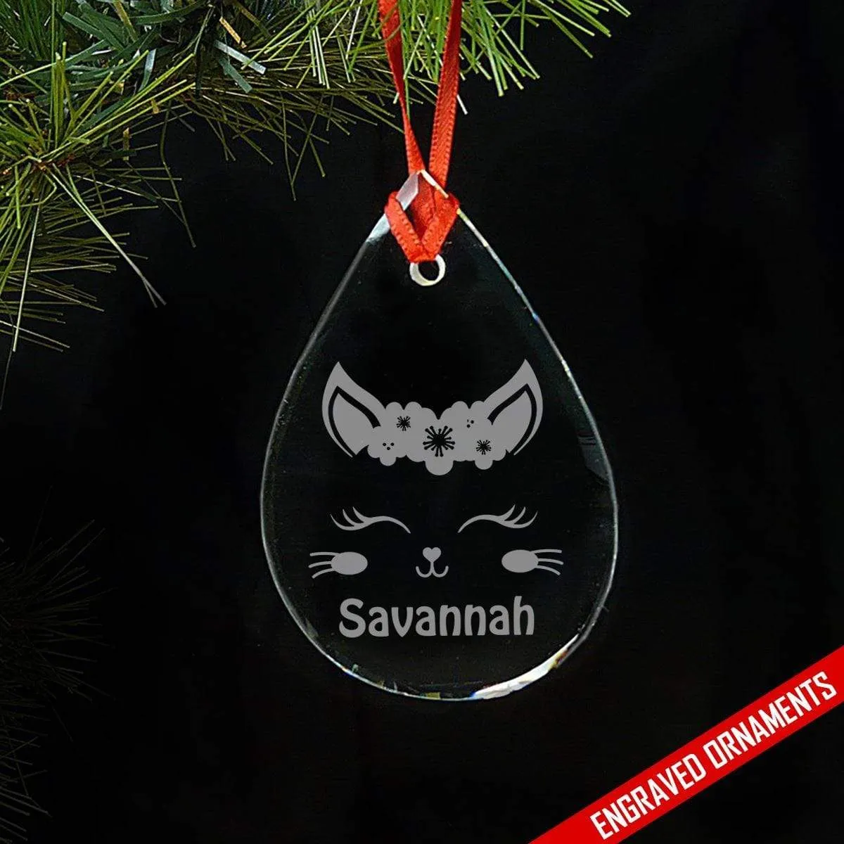 Kitten CUSTOM Engraved Glass Ornament