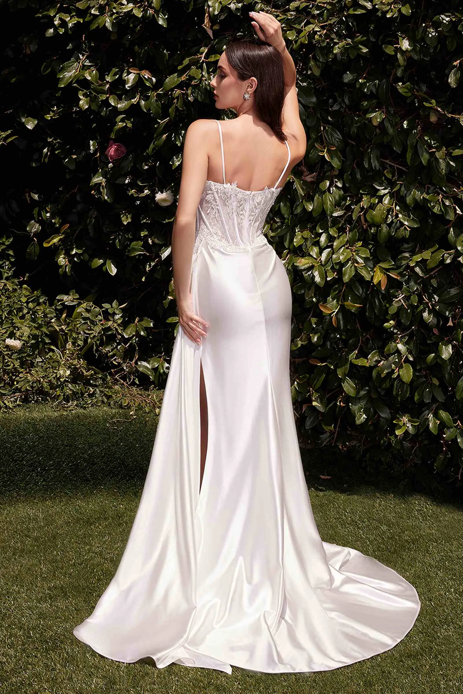 Ladivine CD868W Long Fitted Satin & Lace Bridal Dress