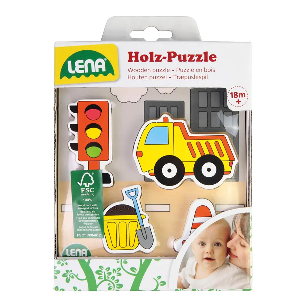 LENA Wooden Puzzle for Children 18 Months Up: Construction Dump Truck