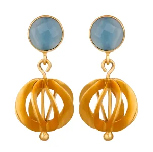 Light Blue Chalcedony Gold Vermeil Filigree Dangle Earrings