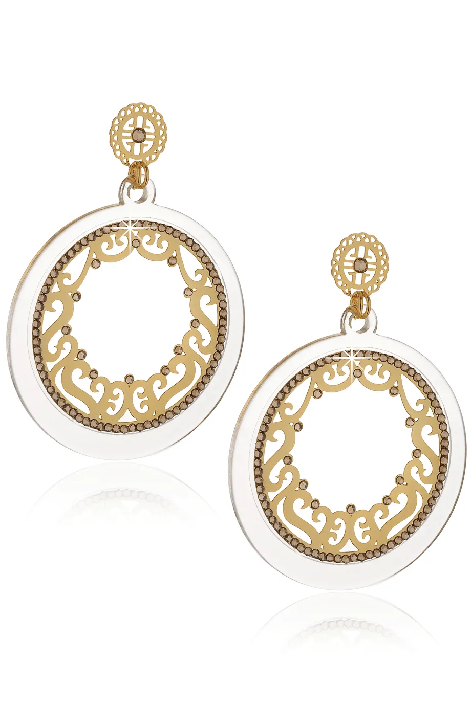 LK DESIGNS LUCIA Transparent Gold Crystal Filigree Earrings