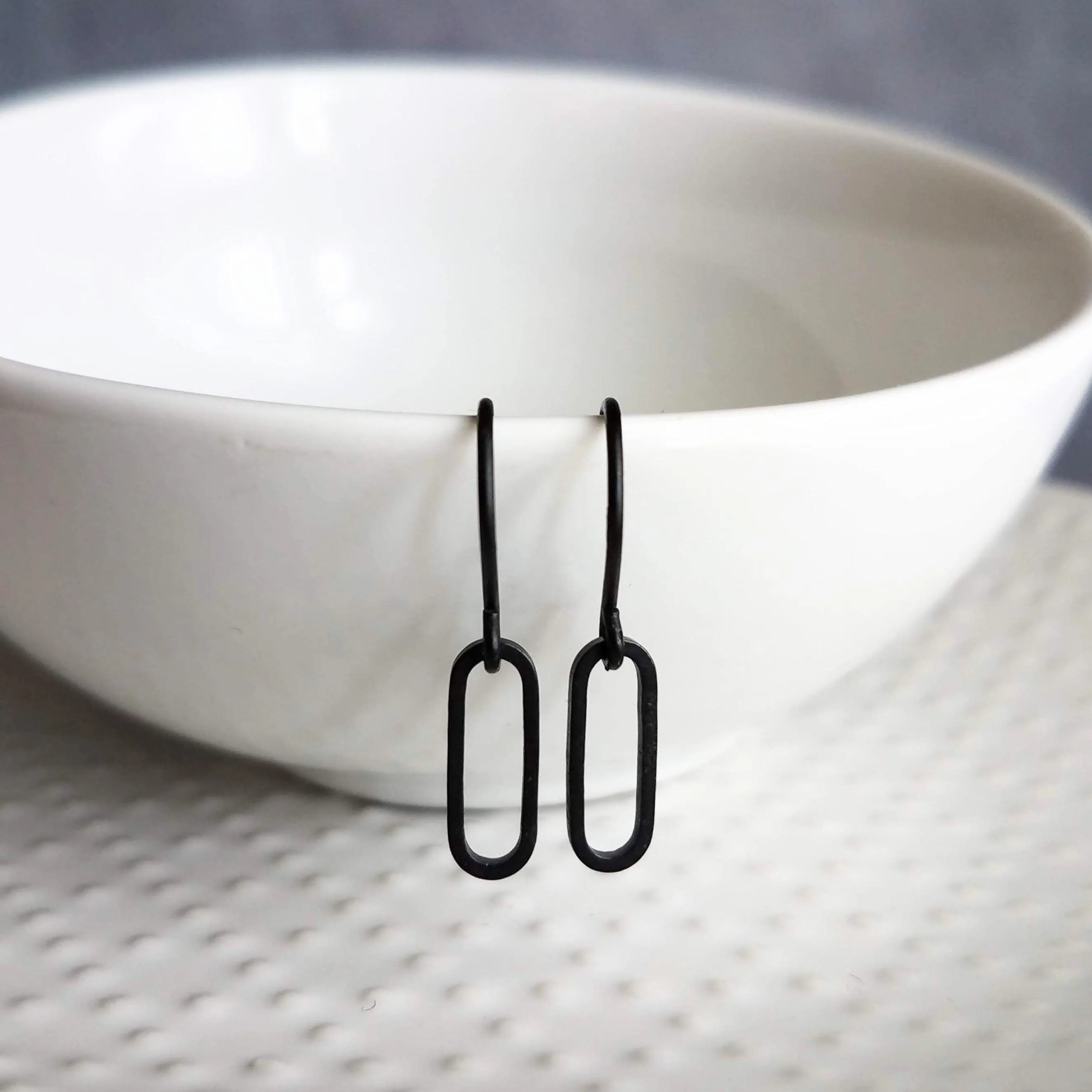 Matte Black Gold Earrings, small black earring, black oval earrings, black oblong earring, matte black oval earrings, little black earring