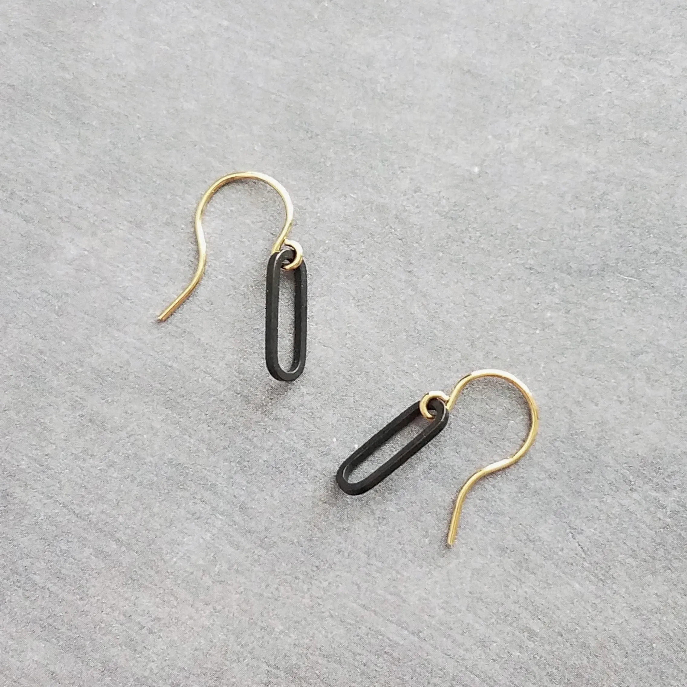 Matte Black Gold Earrings, small black earring, black oval earrings, black oblong earring, matte black oval earrings, little black earring