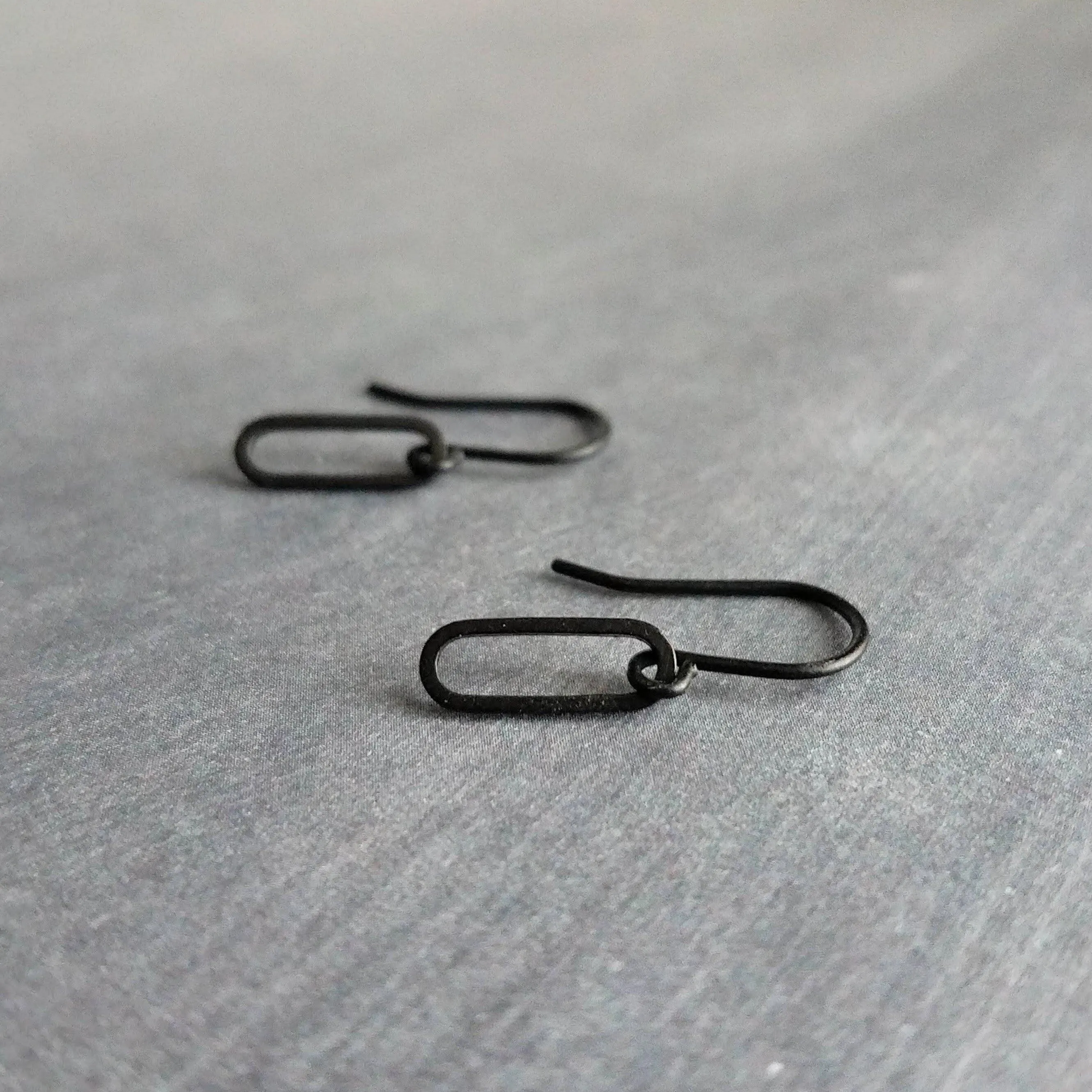 Matte Black Gold Earrings, small black earring, black oval earrings, black oblong earring, matte black oval earrings, little black earring