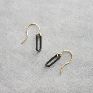 Matte Black Gold Earrings, small black earring, black oval earrings, black oblong earring, matte black oval earrings, little black earring