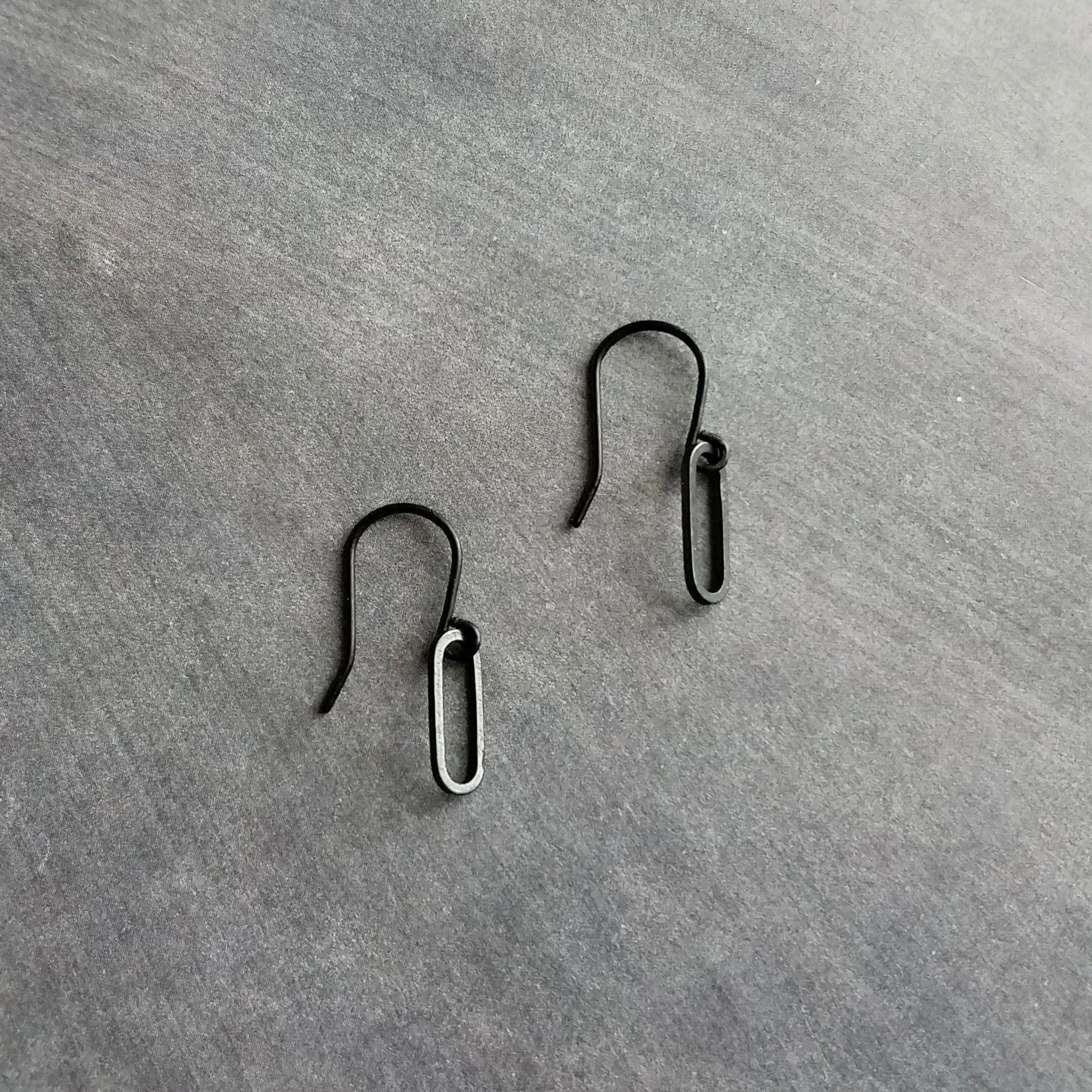 Matte Black Gold Earrings, small black earring, black oval earrings, black oblong earring, matte black oval earrings, little black earring