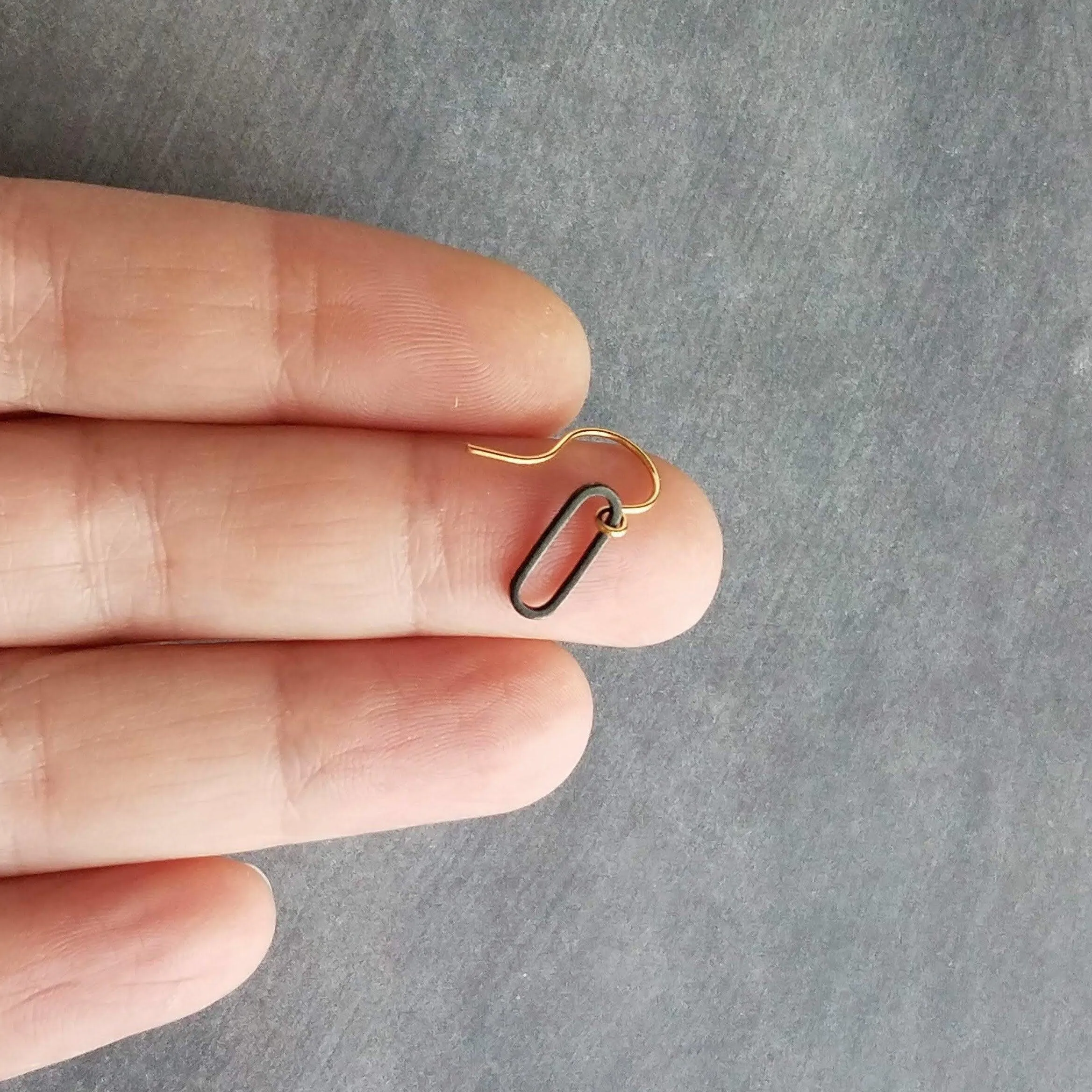 Matte Black Gold Earrings, small black earring, black oval earrings, black oblong earring, matte black oval earrings, little black earring