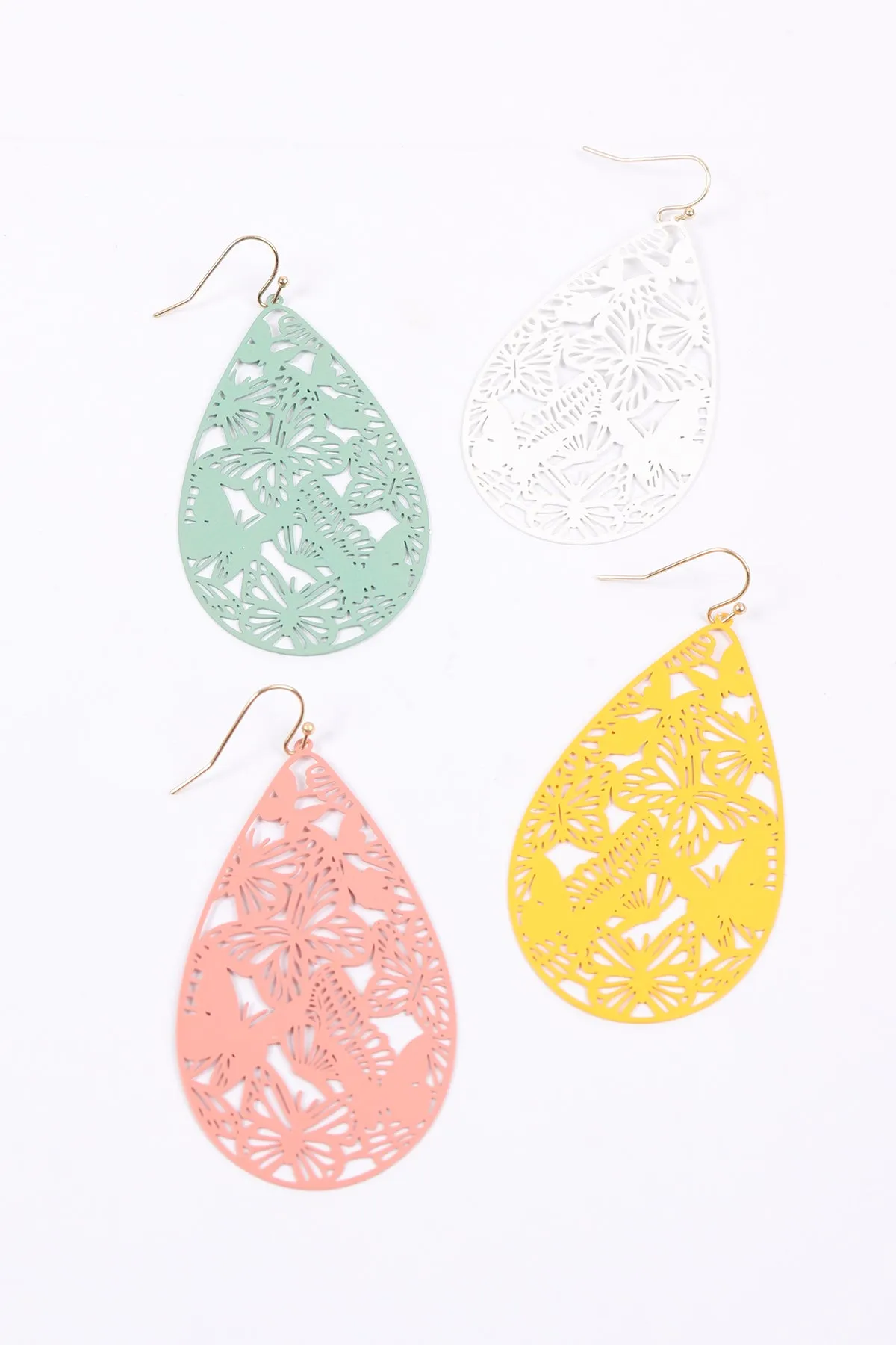 METAL FILIGREE BUTTERFLY TEARDROP HOOK EARRINGS