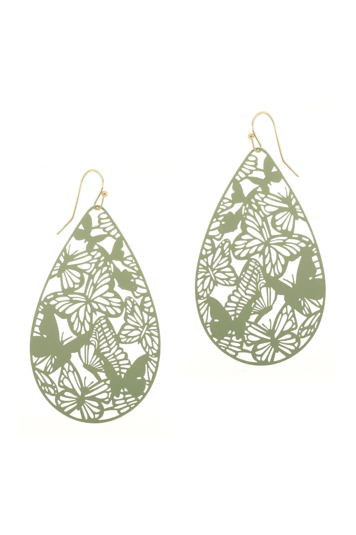 METAL FILIGREE BUTTERFLY TEARDROP HOOK EARRINGS