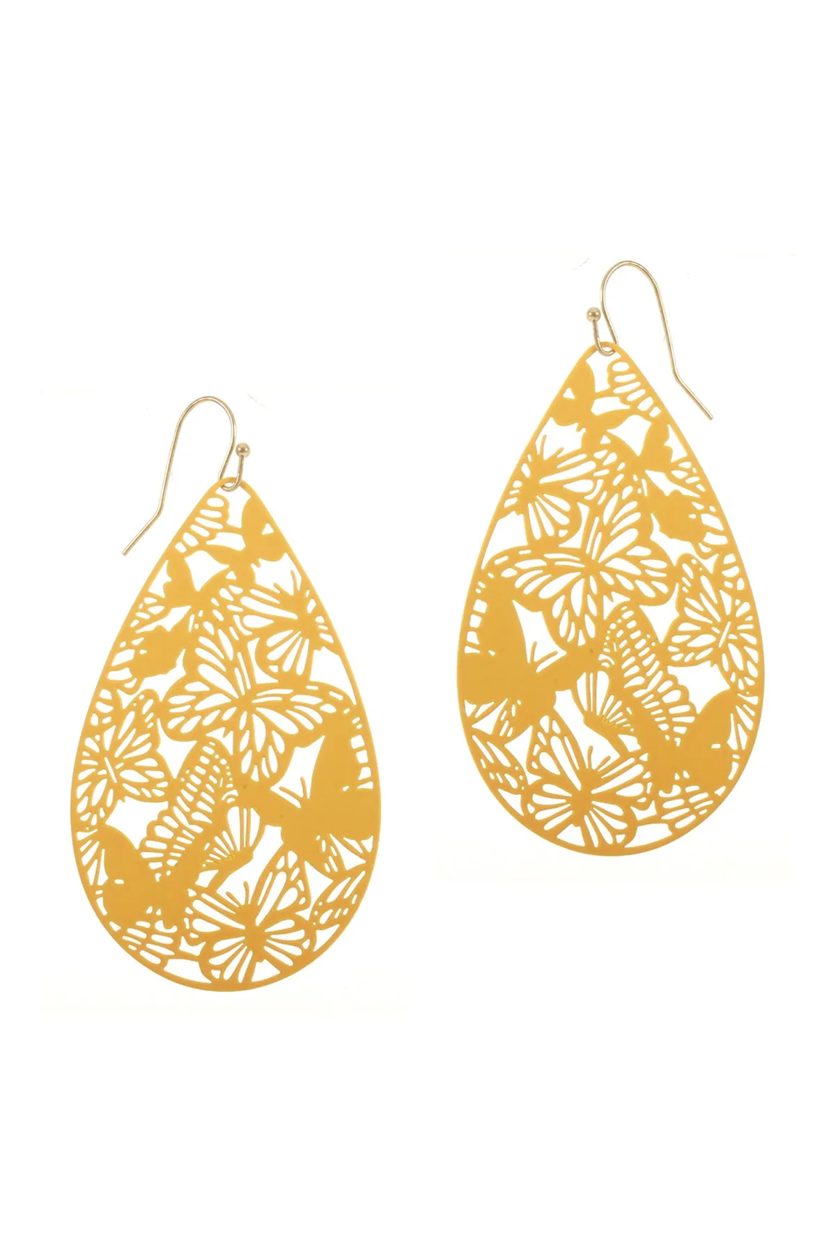 METAL FILIGREE BUTTERFLY TEARDROP HOOK EARRINGS