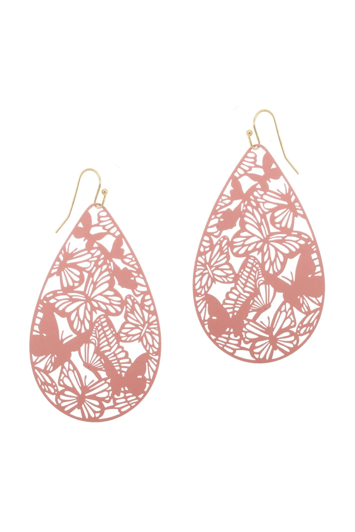 METAL FILIGREE BUTTERFLY TEARDROP HOOK EARRINGS
