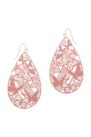 METAL FILIGREE BUTTERFLY TEARDROP HOOK EARRINGS