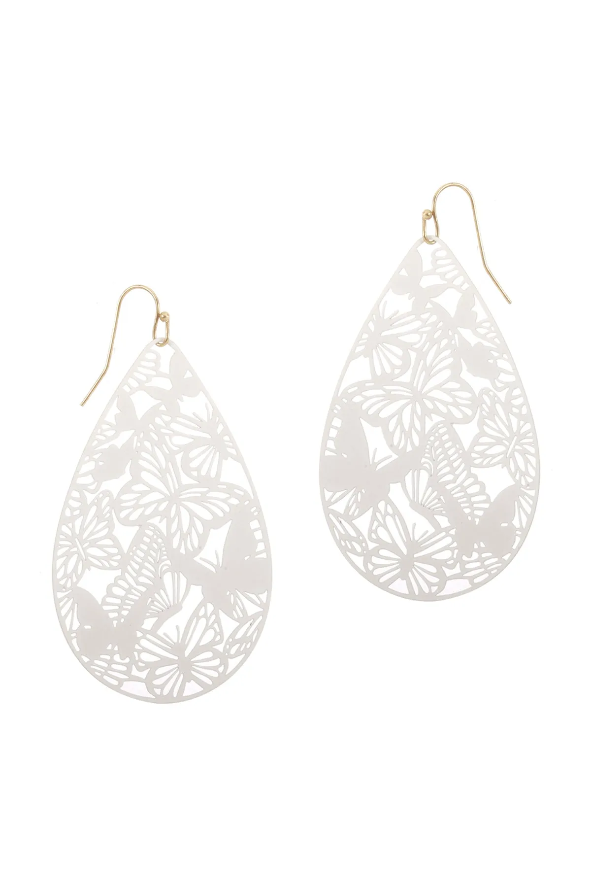 METAL FILIGREE BUTTERFLY TEARDROP HOOK EARRINGS