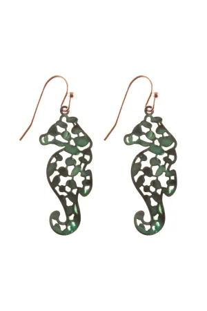 METAL FILIGREE SEA HORSE FISH HOOK EARRINGS