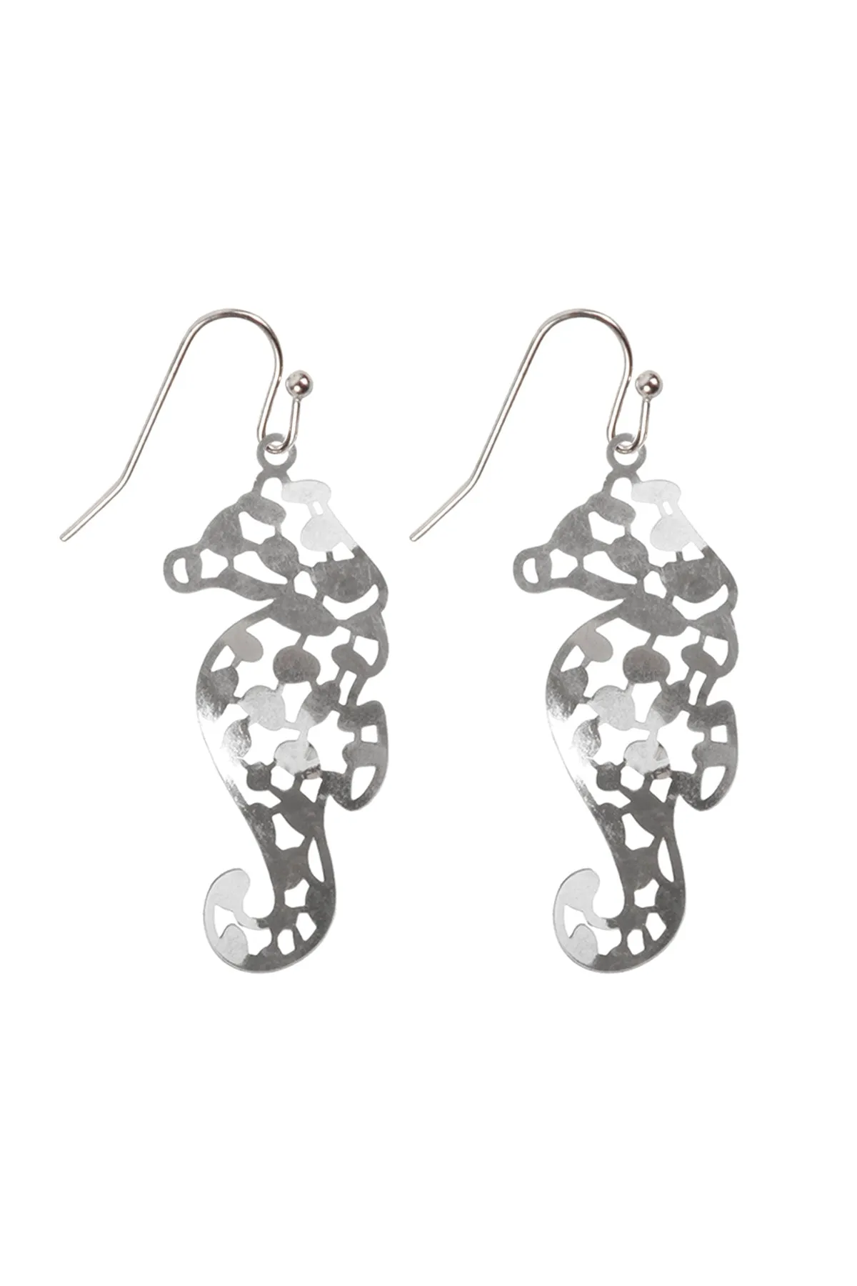METAL FILIGREE SEA HORSE FISH HOOK EARRINGS