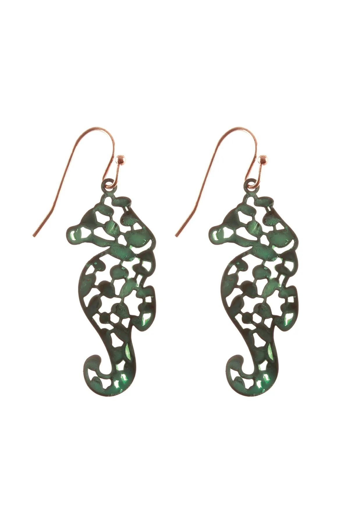 METAL FILIGREE SEA HORSE FISH HOOK EARRINGS