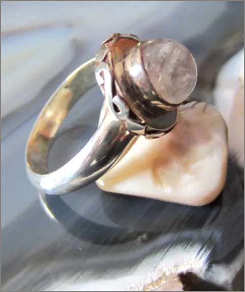 Modern Sterling Rainbow Moonstone Disk Ring