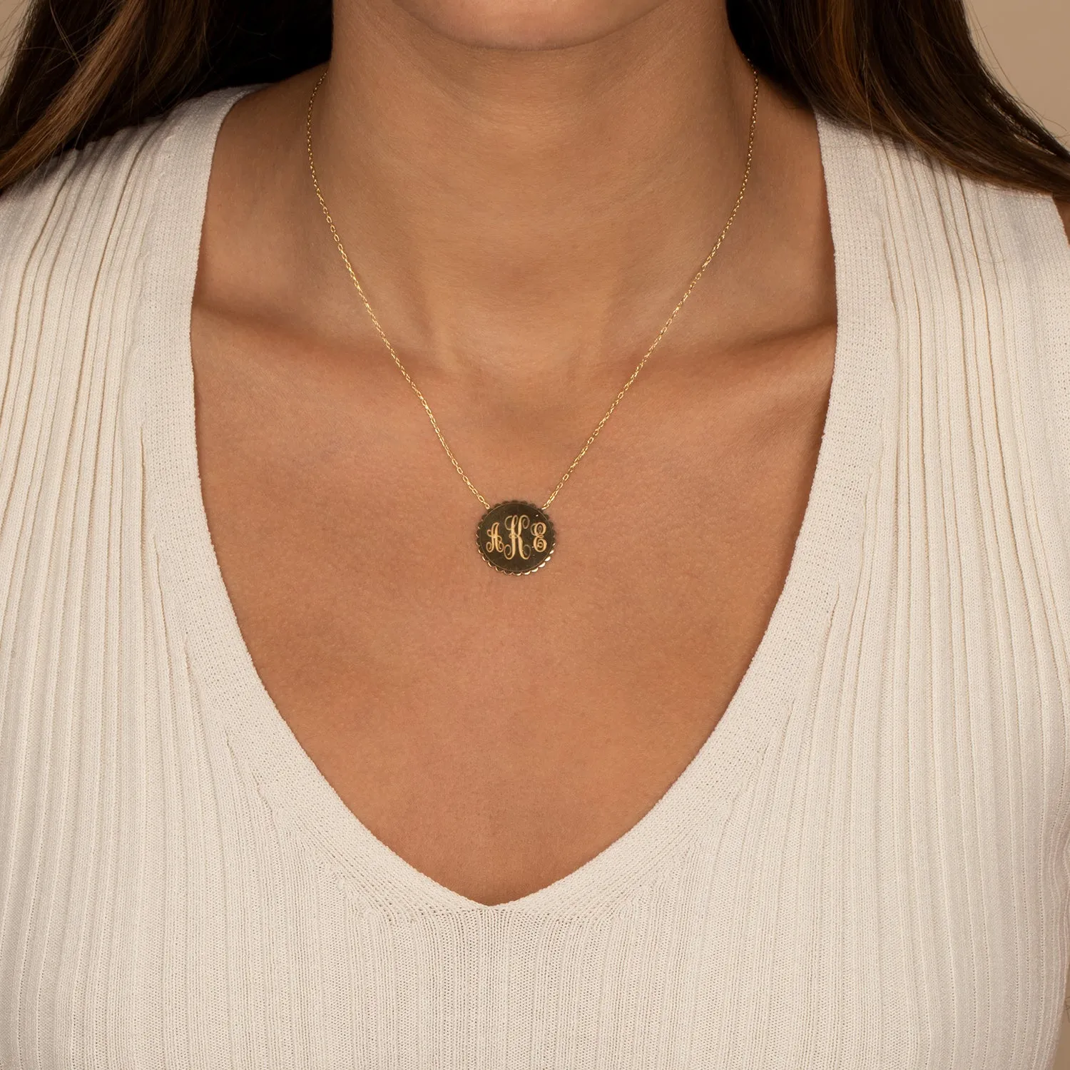 Monogram Engraved Disc Pendant Necklace