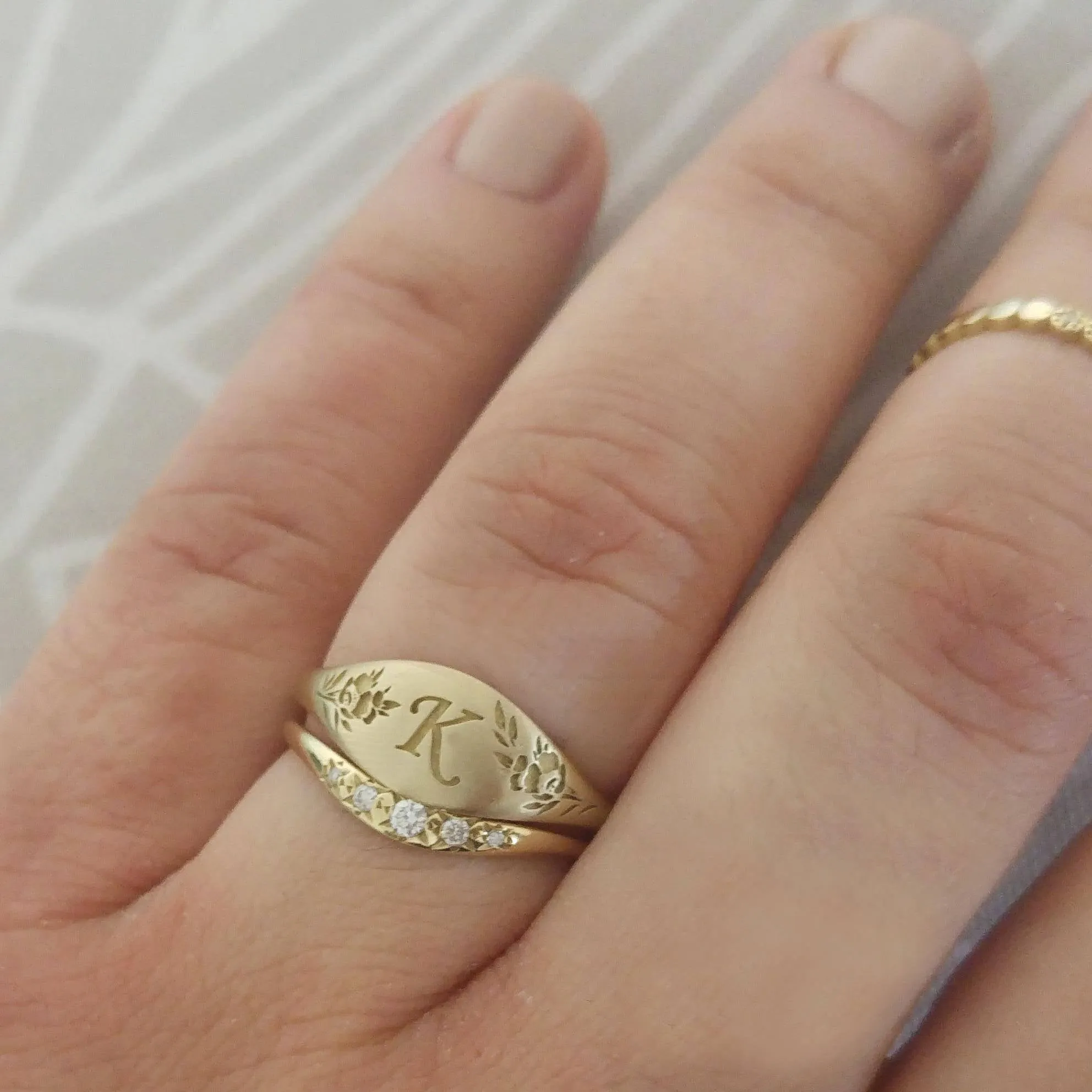 Monogram ring, Flower signet ring, Unique monogram ring, vintage style monogram signet, gold initial ring, personalized Valentine's day gift
