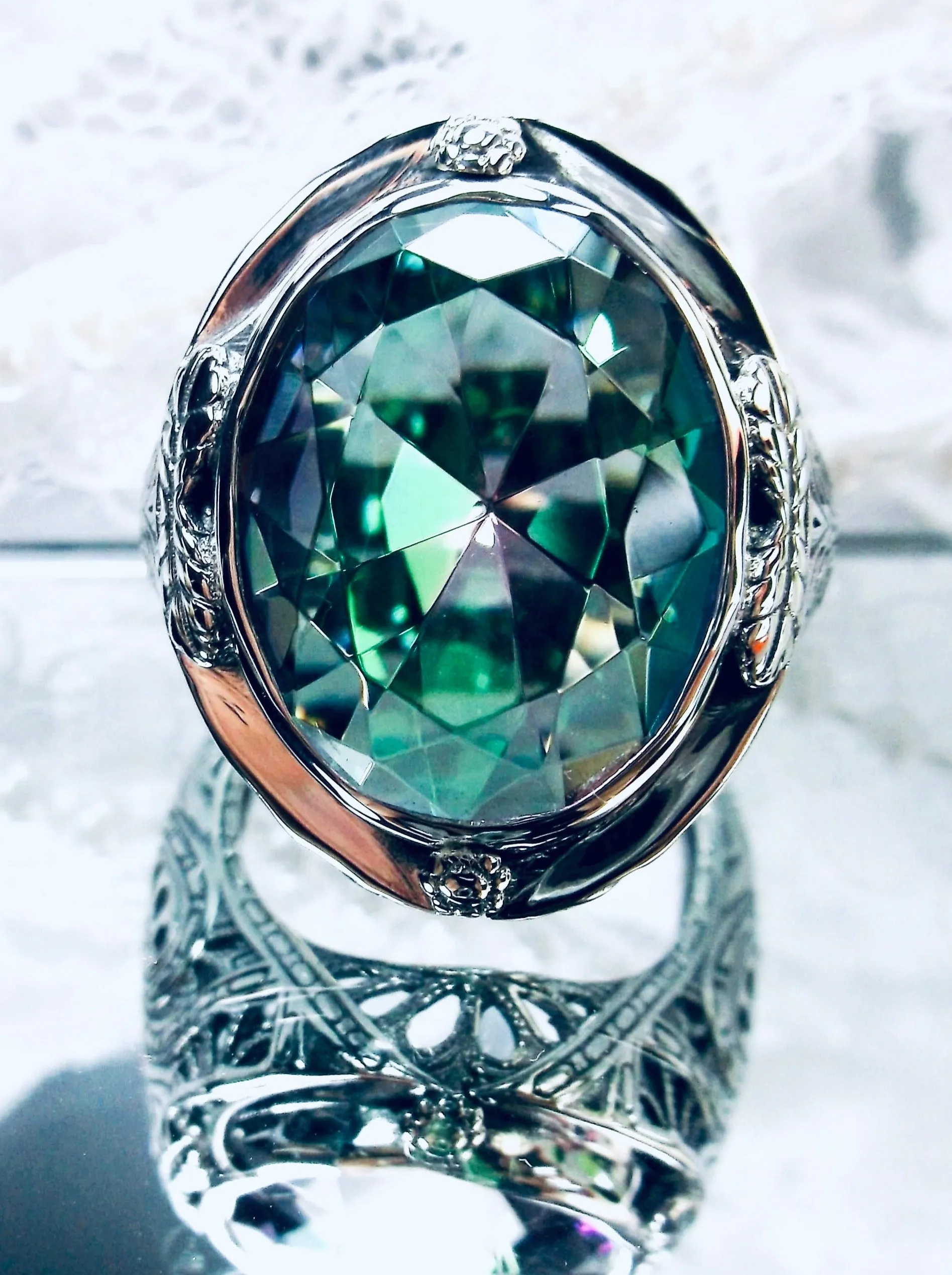 Mystic Topaz Ring,  Large Oval Ring, Victorian Jewelry Design#D2