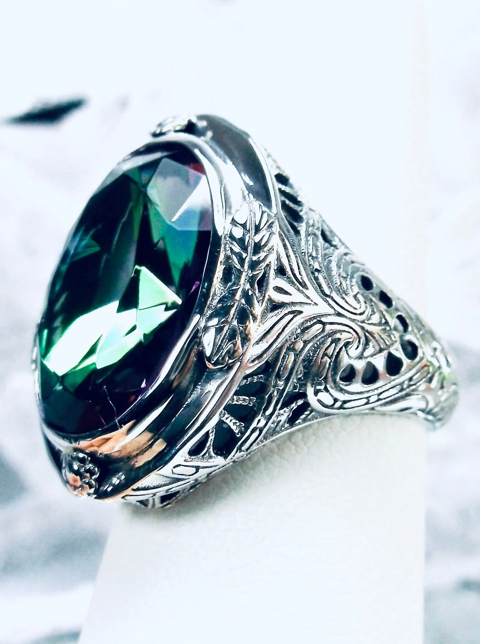 Mystic Topaz Ring,  Large Oval Ring, Victorian Jewelry Design#D2