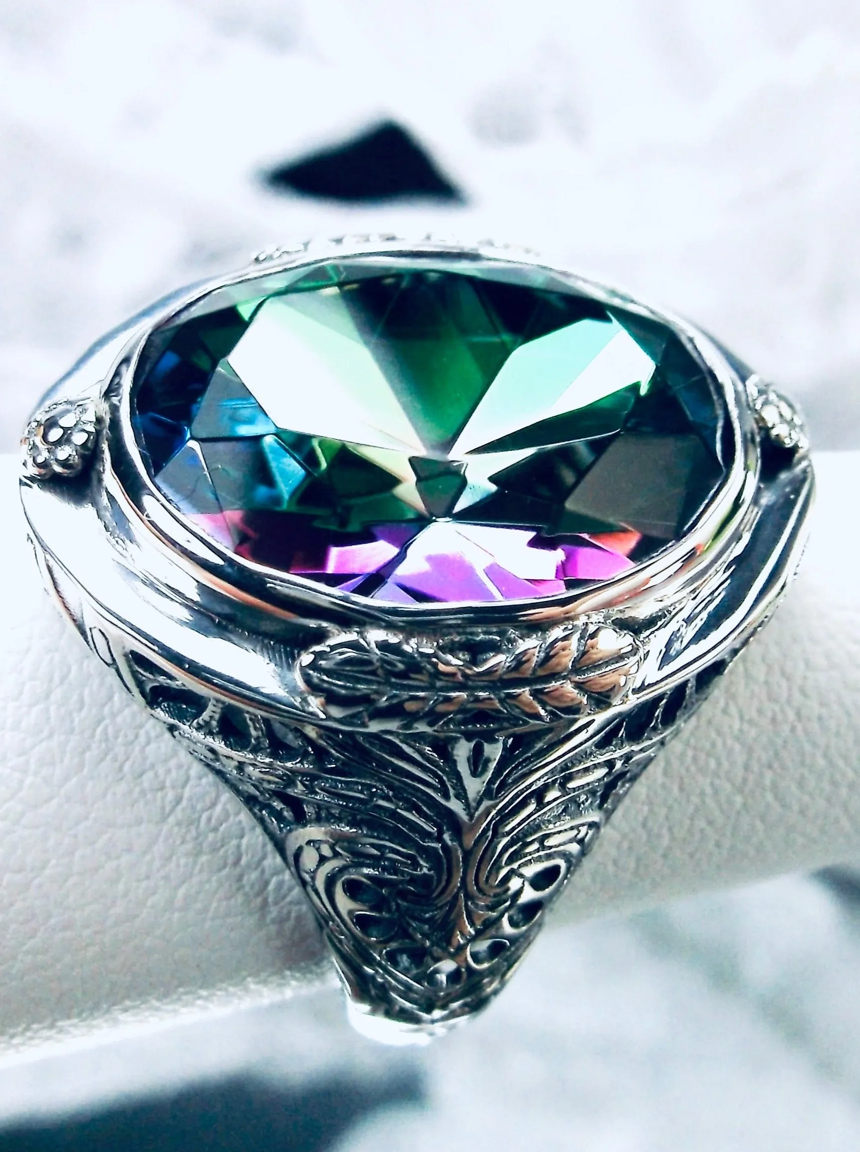 Mystic Topaz Ring,  Large Oval Ring, Victorian Jewelry Design#D2