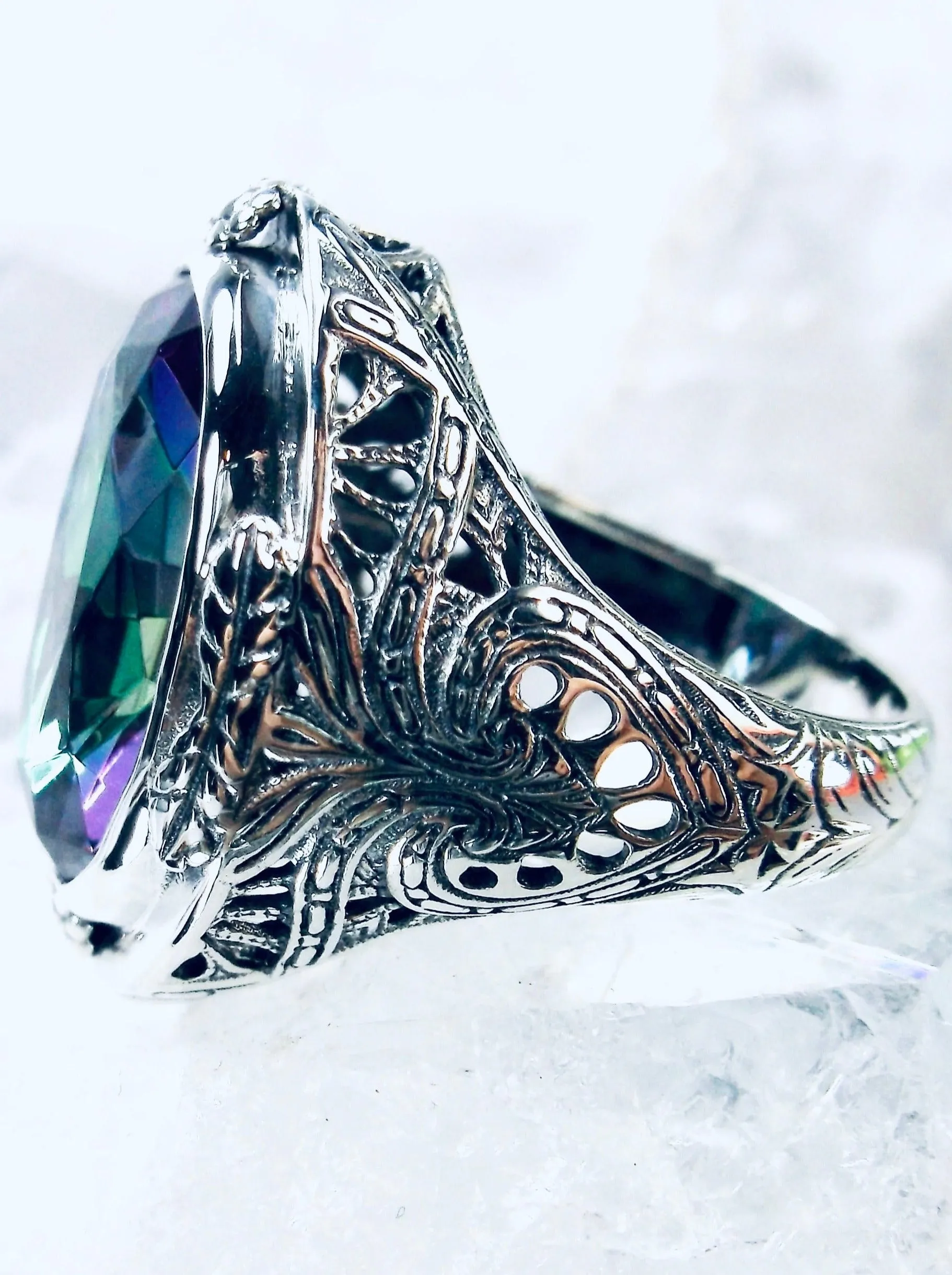 Mystic Topaz Ring,  Large Oval Ring, Victorian Jewelry Design#D2