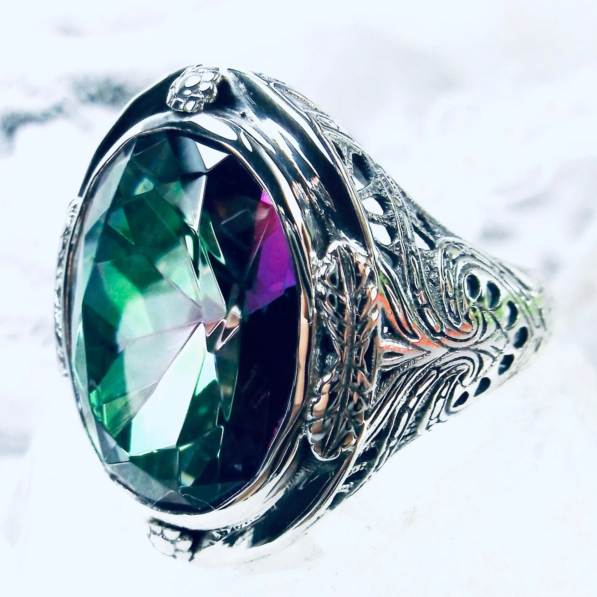 Mystic Topaz Ring,  Large Oval Ring, Victorian Jewelry Design#D2