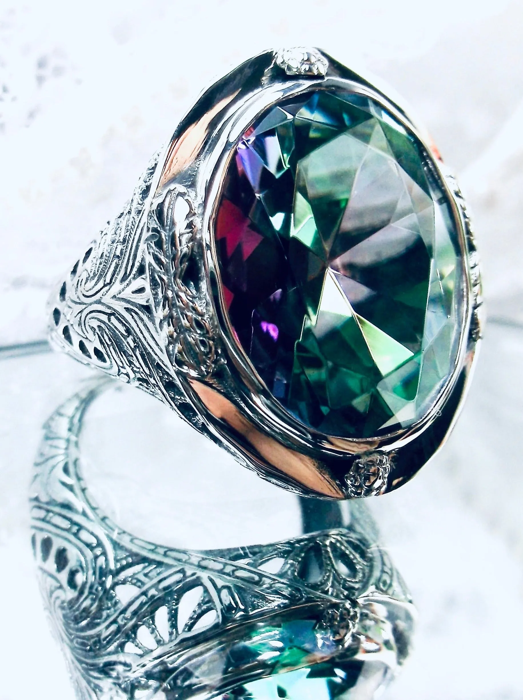 Mystic Topaz Ring,  Large Oval Ring, Victorian Jewelry Design#D2