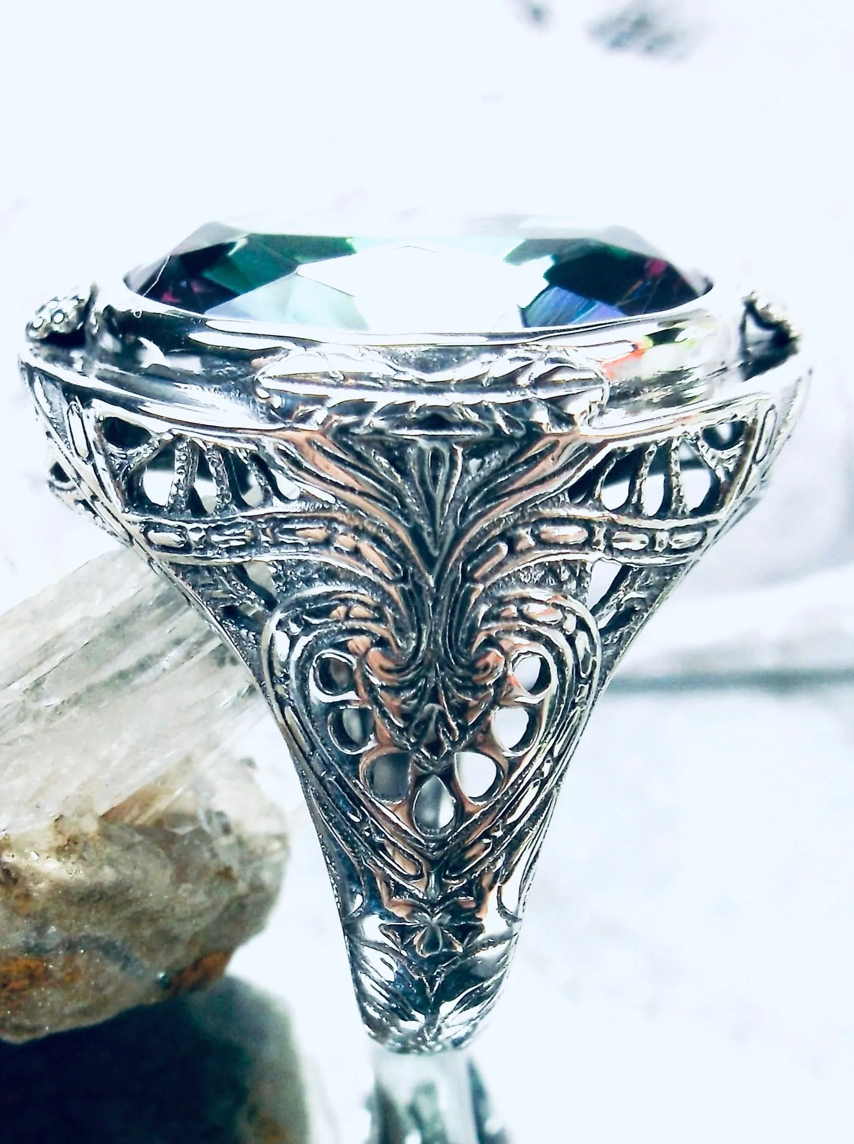Mystic Topaz Ring,  Large Oval Ring, Victorian Jewelry Design#D2