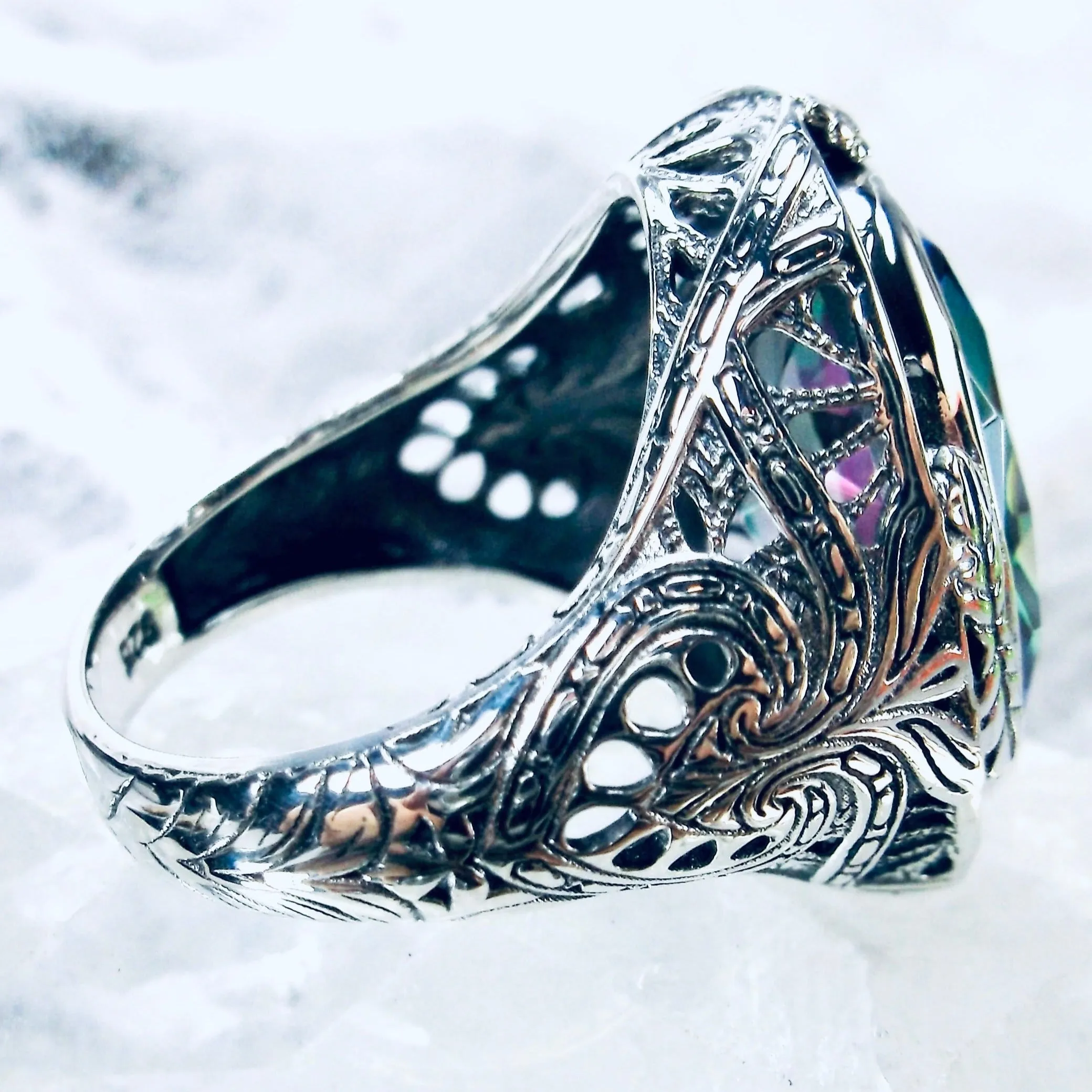 Mystic Topaz Ring,  Large Oval Ring, Victorian Jewelry Design#D2