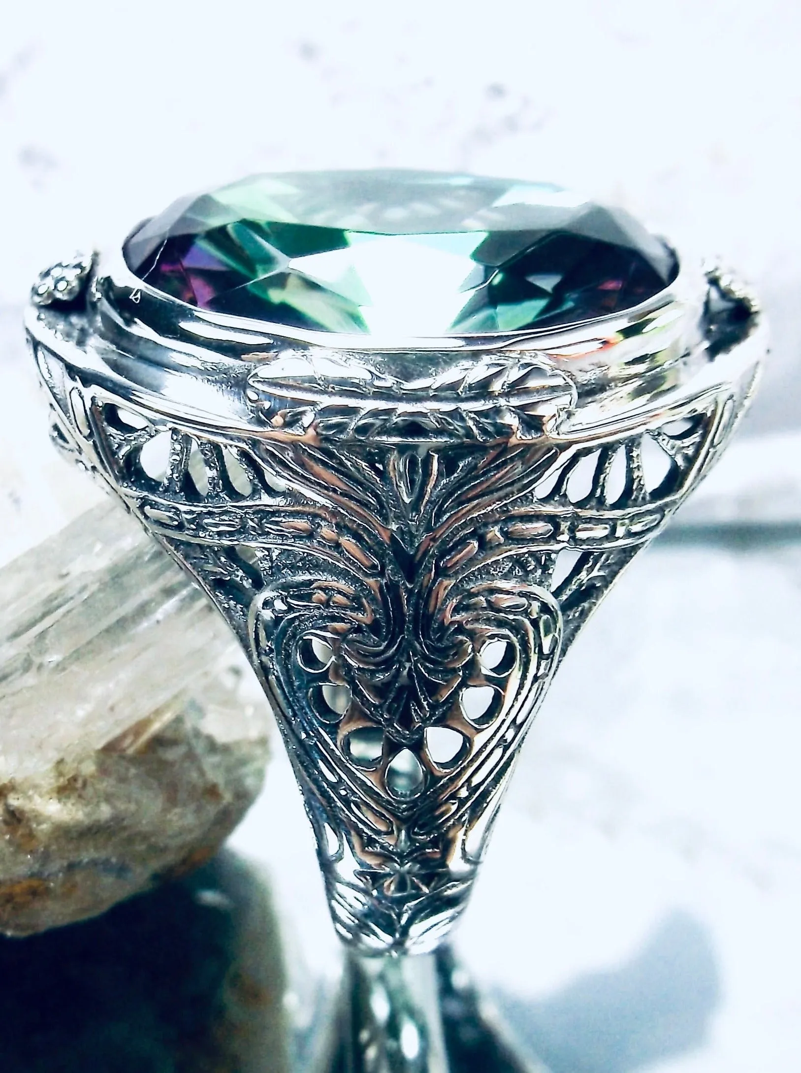 Mystic Topaz Ring,  Large Oval Ring, Victorian Jewelry Design#D2
