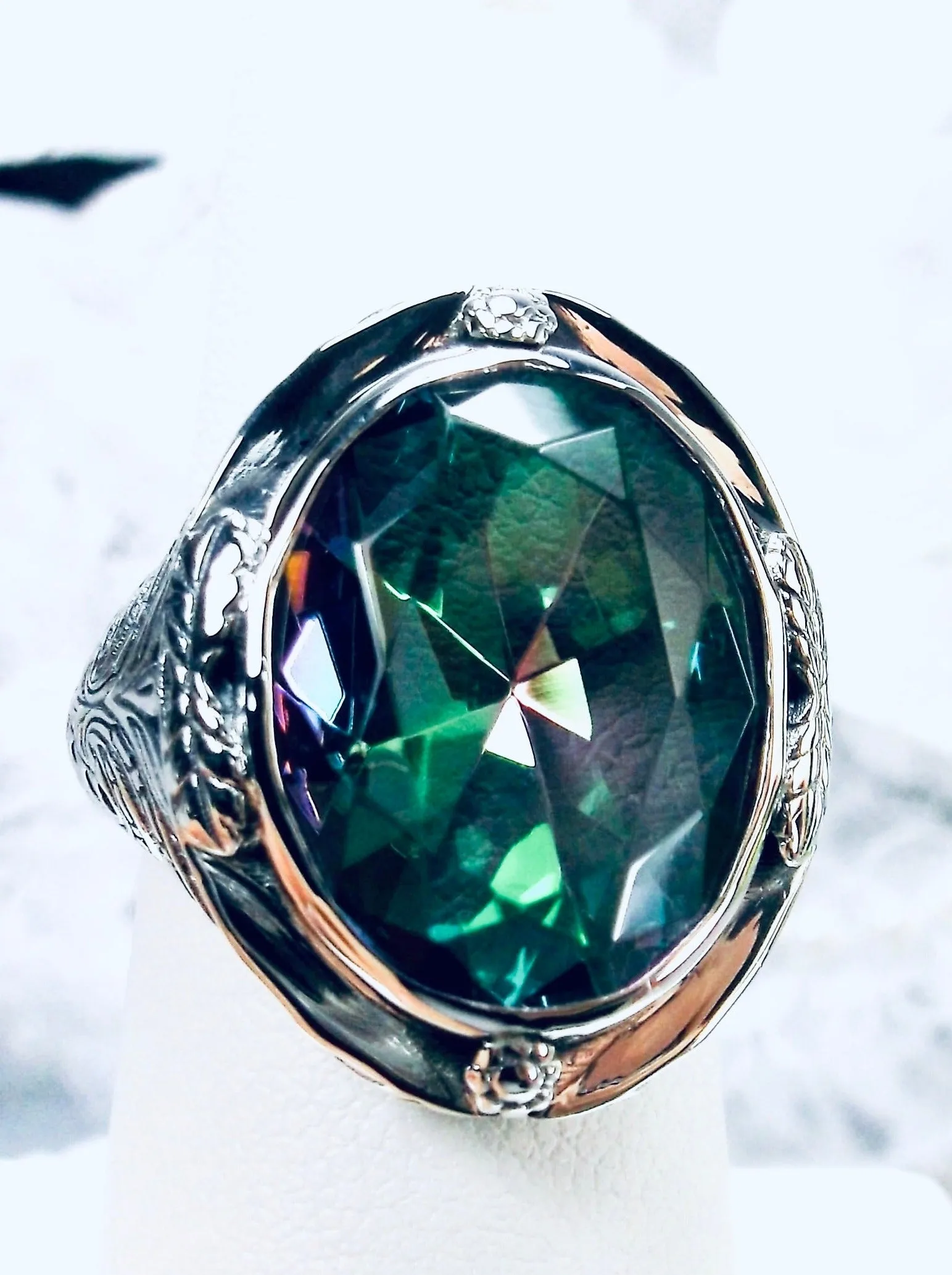 Mystic Topaz Ring,  Large Oval Ring, Victorian Jewelry Design#D2