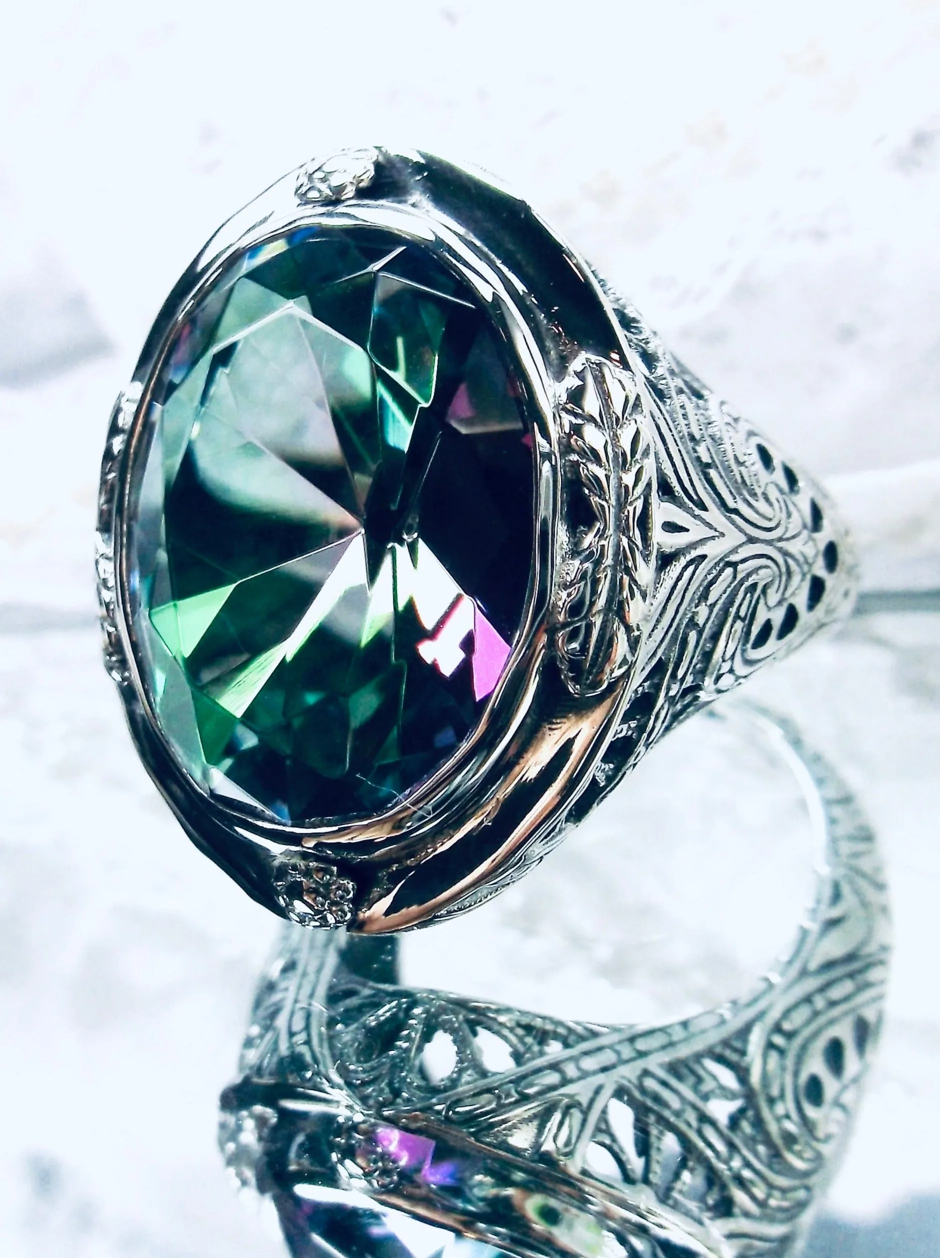 Mystic Topaz Ring,  Large Oval Ring, Victorian Jewelry Design#D2