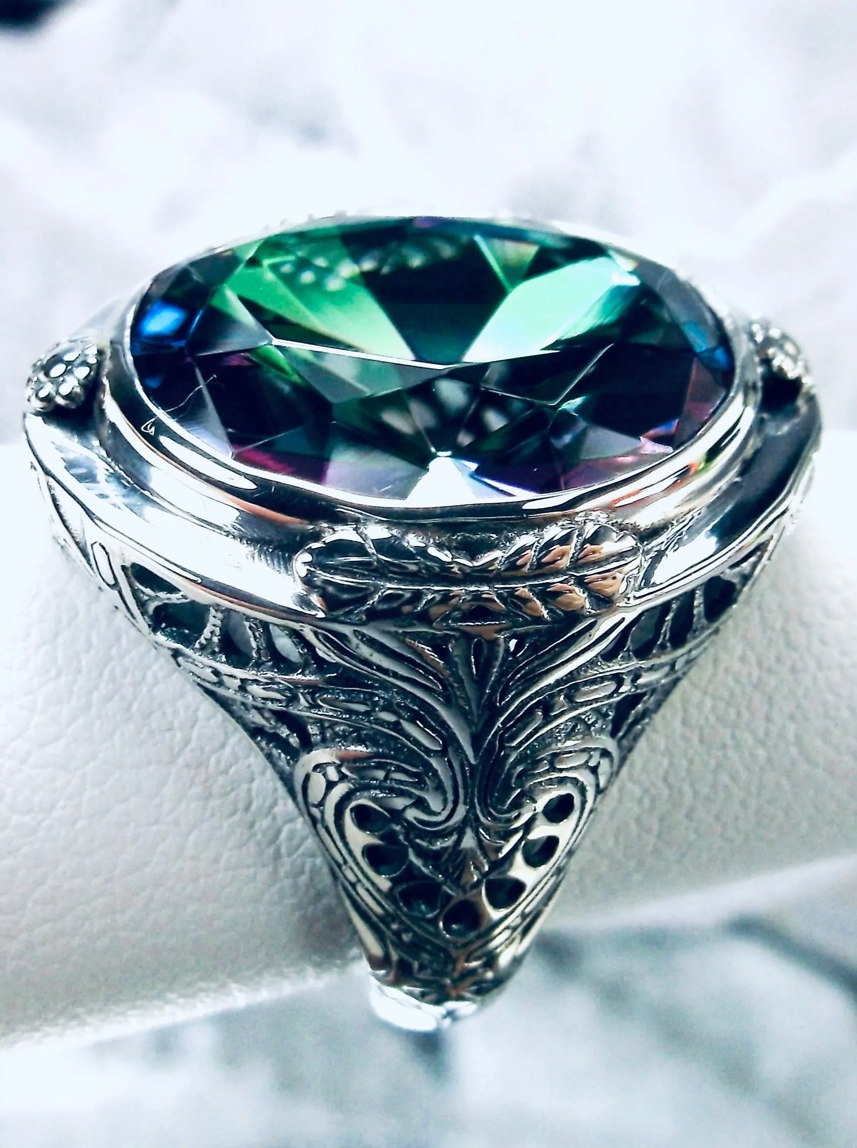Mystic Topaz Ring,  Large Oval Ring, Victorian Jewelry Design#D2