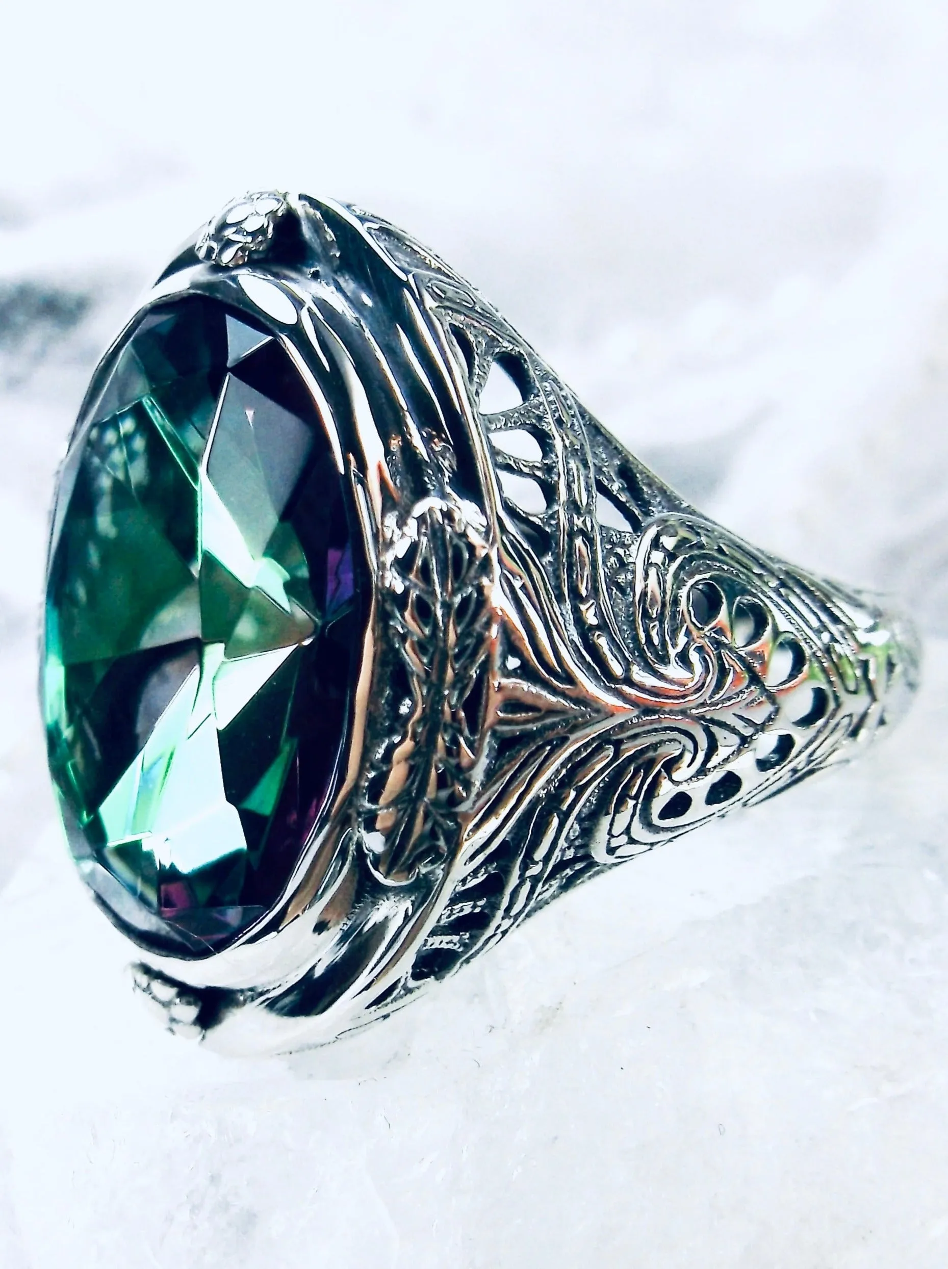 Mystic Topaz Ring,  Large Oval Ring, Victorian Jewelry Design#D2