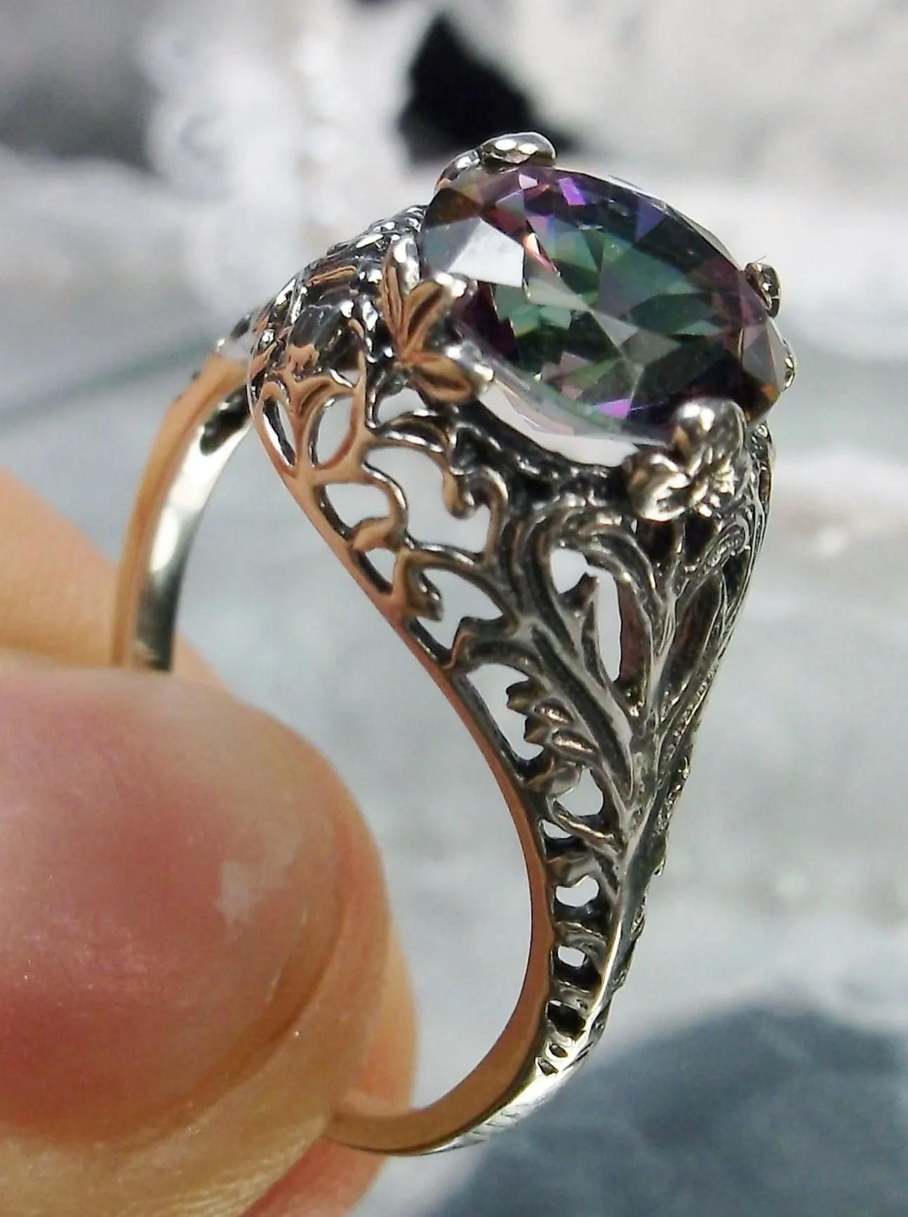 Mystic Topaz, Simulated or Natural Topaz, Victorian Ring #D198