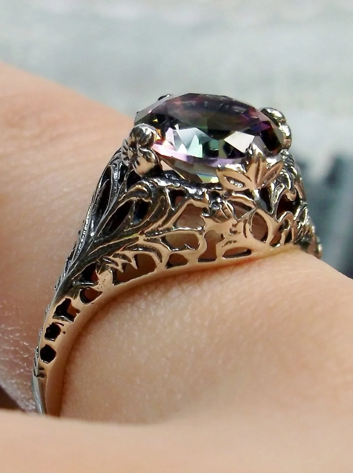 Mystic Topaz, Simulated or Natural Topaz, Victorian Ring #D198