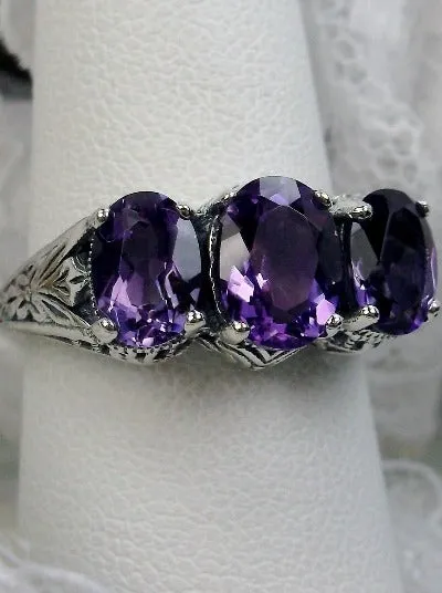 Natural Amethyst Ring, Trinity (3 Gem) Ring, Art Deco Jewelry #D41