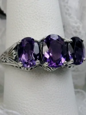 Natural Amethyst Ring, Trinity (3 Gem) Ring, Art Deco Jewelry #D41