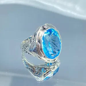 Natural Blue Topaz Ring, Size 6, Victorian Jewelry #D2 - Ready to Ship