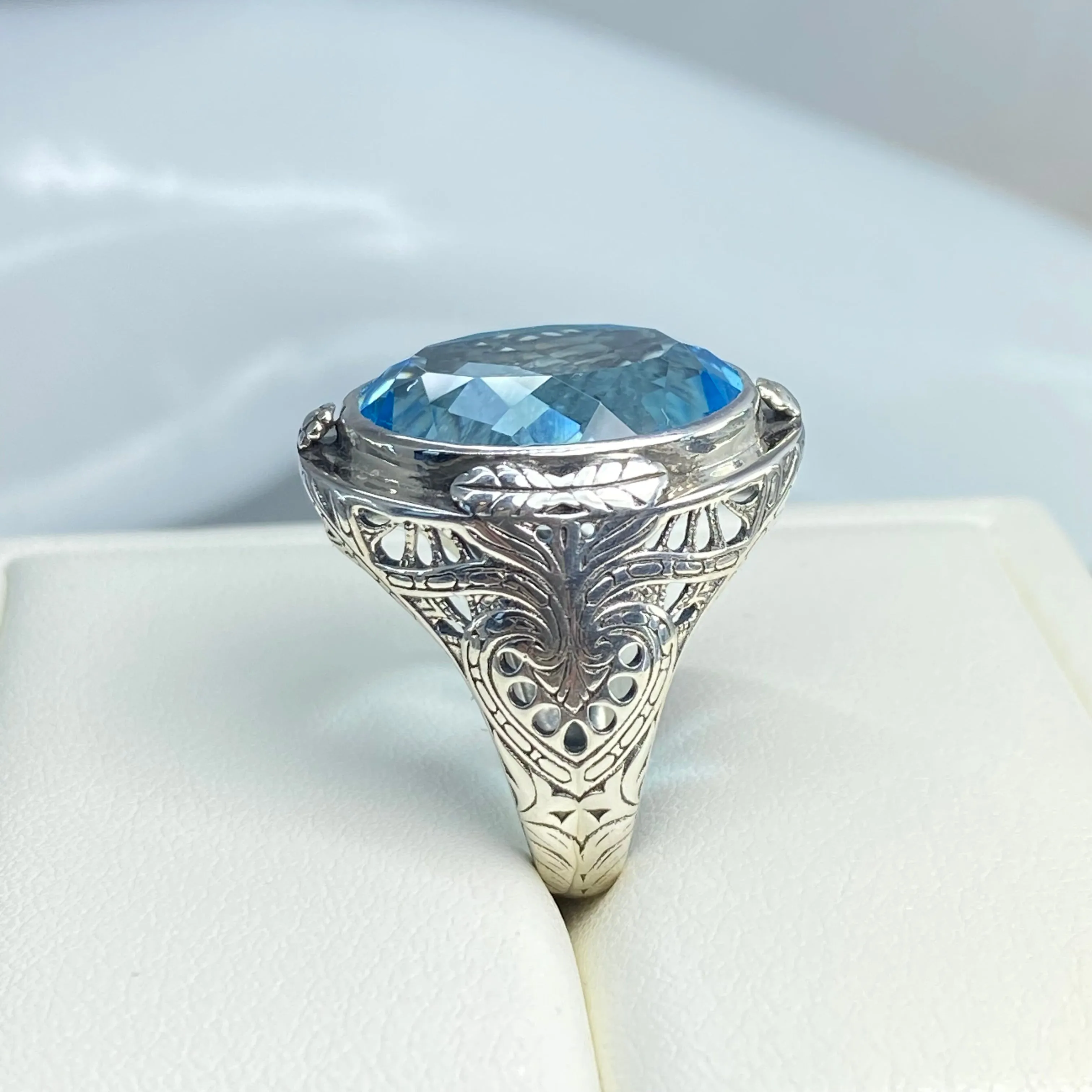 Natural Blue Topaz Ring, Victorian Jewelry Design#D2