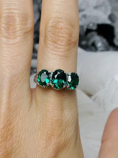 Natural Emerald Ring, Trinity (3 Gem) Ring, Art Deco Jewelry #D41