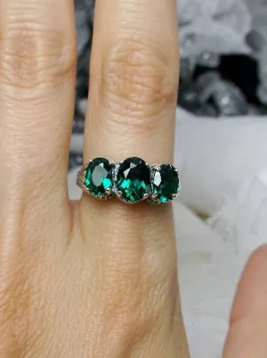 Natural Emerald Ring, Trinity (3 Gem) Ring, Art Deco Jewelry #D41